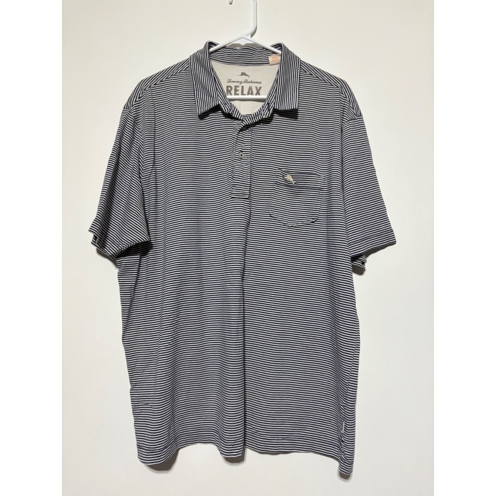 Tommy Bahama Men Size XL Blue Striped Relax Short Sleeve Cotton Shirt